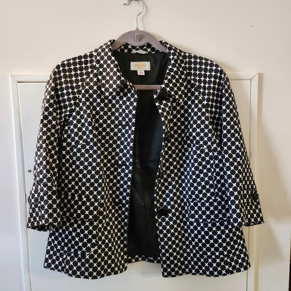 Talbots Petites Black & White Geometric Print Coat